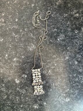 Silver Crystal Drop Pendant Necklace - Women's Jewelry